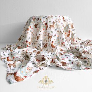 NWT Cute Baby Swaddling Receiving Blanket Christmas Woodland Animals & Friends